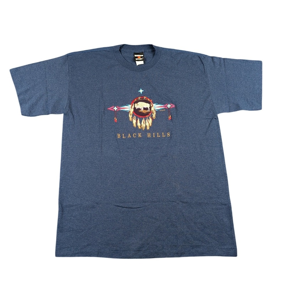 Signal Sport‎ Black Hills Buffalo Dreamcatcher Embroidered T-Shirt XL Navy Blue